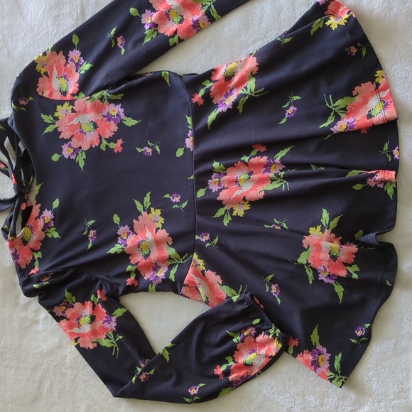 ASOS | Grey Orange Floral Peplum Top Jersey Knit Tie Back Lined - Picture 16 of 16